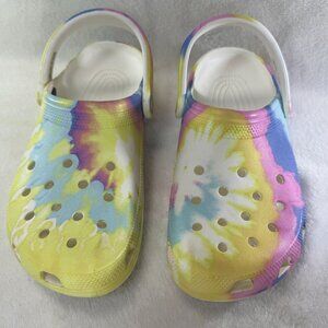 Crocs Classic Tie-Dye Graphic Clogs Size Yellow/Blue/Pink Multicolor W9/M7